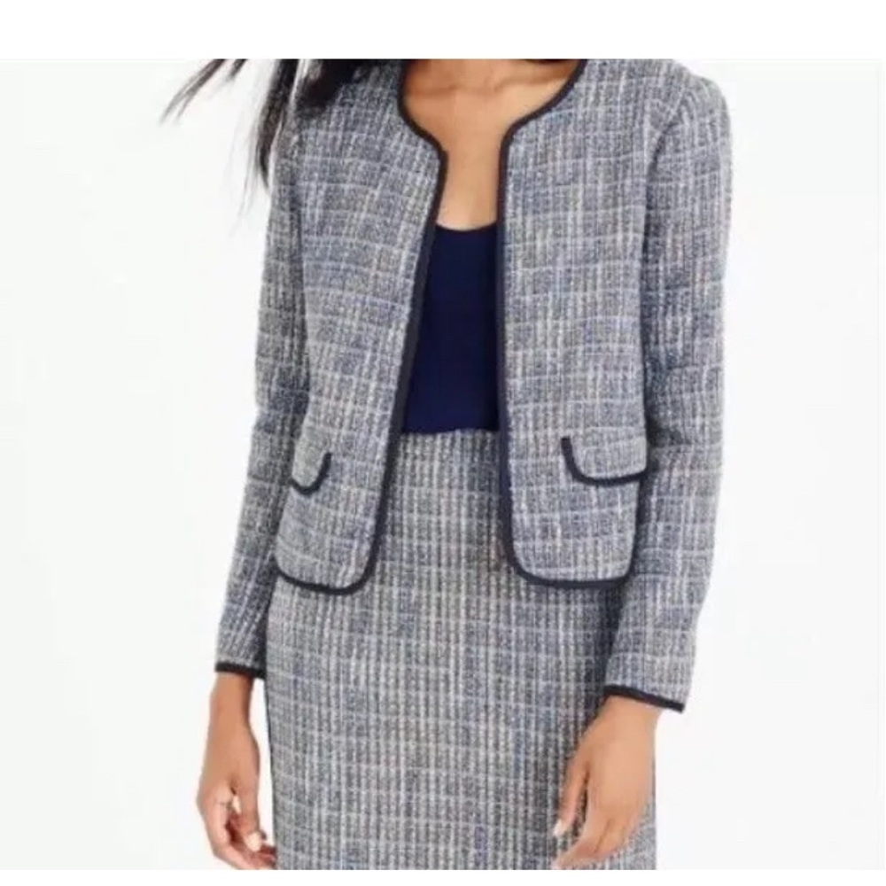 J Crew Blue Tweed Skirt Suit